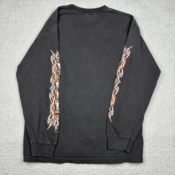 Vintage Y2K Motorcycle Flames Long Sleeve T-Shirt Large Black Biker Forever Fade - Picture 5 of 5